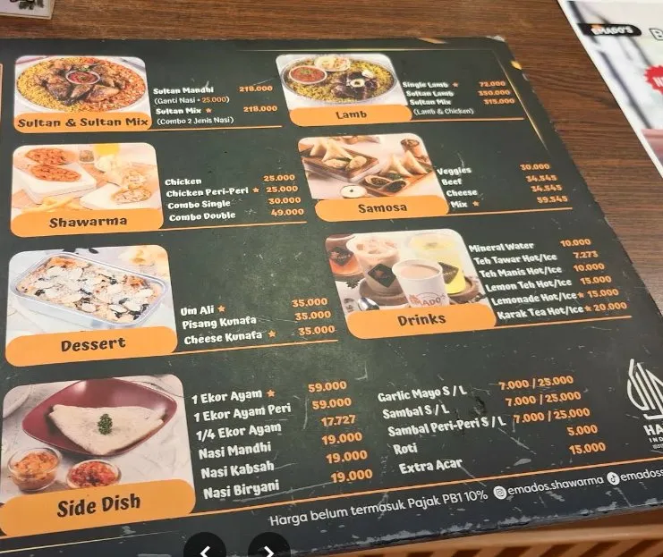 harga menu emados